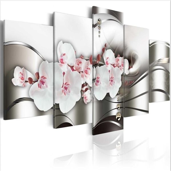 Belle orchidéePas de cadre5 pièces ensemble vendre beauté d'orchidée moderne maison décoration murale peinture toile impression Art HD impression peinture3148