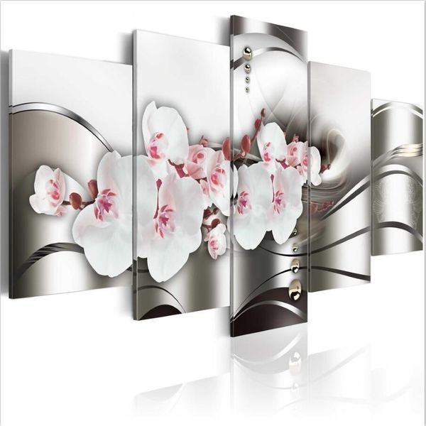 Belle orchidéePas de cadre5 pièces ensemble vendre beauté d'orchidée moderne maison décoration murale peinture toile impression Art HD impression peinture236p