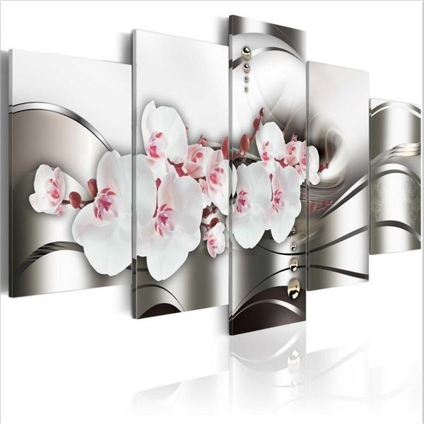 Belle orchidéePas de cadre5 pièces ensemble vendre beauté d'orchidée moderne maison décoration murale peinture toile impression Art HD impression peinture241k