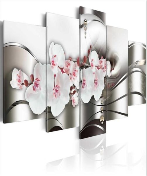 Belle orchidéePas de cadre5PCSSet Vendre la beauté de l'orchidée moderne décoration murale peinture sur toile impression Art HD impression peinture6876697