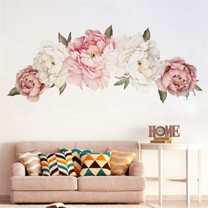 Mooie Peony Flowers Muursticker Vinyl Zelfklevende Flora Wall Art Aquarel voor Woonkamer Slaapkamer Home Decor