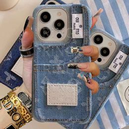 Beau cas de téléphone iPhone 15 14 Pro Max Luxury Textile Jeans Carte Purse Purse 18 17 16 15Promax 14promax 15pro 14pro 13pro 12pro 11 avec logo Box Woman Man Mg