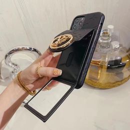 Hermosas fundas para teléfonos para iPhone 15 14 13 12 11 Pro Max Cartera de cuero cruzada con espejo Diseñador Monedero de alta calidad 18 17 16 15pro 14Pro 13Pro 12Pro Estuche con caja con logotipo