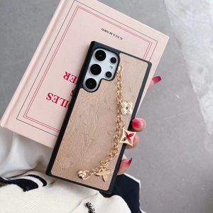 Mooie Telefoonhoesjes Samsung S23 S22 Plus Ultra S21 S20 S23FE S24 S25 S26 LU Lederen Luxe Ketting Telefoonhoesje S 21 22 23 24 25 26 Portemonnee met Logo Doos Verpakking Meisjes Vrouw