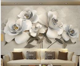 Belle photo murales murales papier peint lumière luxe trois dimensions bijoux de fleurs Fonds d'écran de fleur de fond de télévision 3D