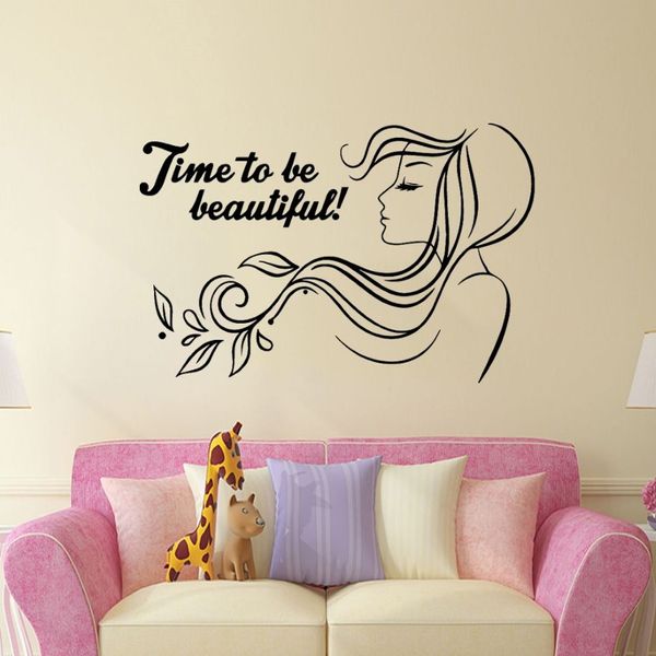 Belle Phrase beauté Spa vinyle autocollant Mural Salon de coiffure femme Art autocollant Mural papier peint filles chambre stickers vinilo pared2920