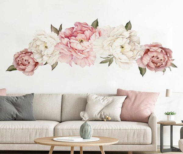 Beaux autocollants muraux de fleurs de pivoine rose pour chambre d'enfants, salon, chambre à coucher, décoration de la maison, autocollant mural, décoration de la maison, chambre de bébé 6414639