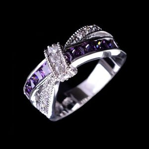 Mooie Mooie Mode Bruiloft Wit Goud 925 Plated Zilver 925 Plated MOOIE Vrouwen Paars Crystal Lady Ring Sieraden LR050