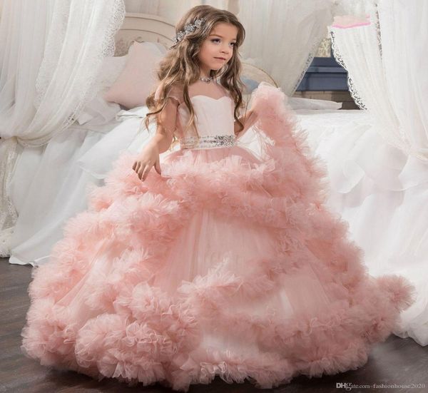 Hermosos vestidos de flores moradas y blancas para niñas, vestidos de desfile con lazos y apliques de encaje con cuentas para fiesta de boda para niños 6959876