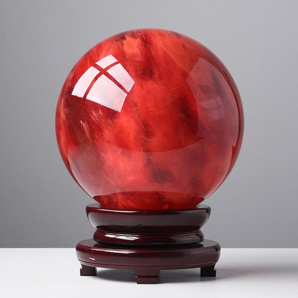 Hermoso rojo claro Curry Crystal Sphere Ball Healing +Base 1pc