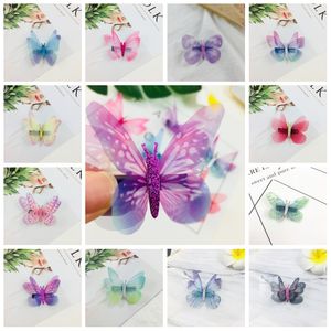 Hermosos diamantes de imitación capas dobles tul mariposa clip de pelo para mujeres niñas horquilla gasa mariposa accesorios para el cabello adornos 44 y2