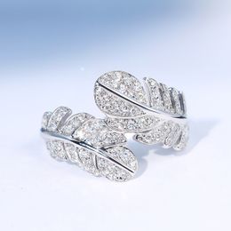 Mooie ring voor vrouwen witte gouden sieraden zirkoon veer ringen Valentijnsdag geschenken