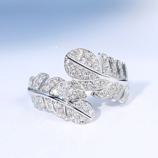 Belle bague pour femmes, bijoux en or blanc, bagues en plumes de Zircon, cadeaux de saint valentin