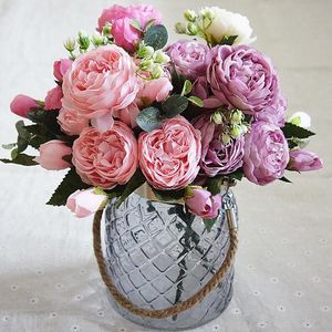 Belle Rose Pivoine Fleurs De Soie Artificielles Maison Fête Printemps Décoration De Mariage Mariage Fausse Fleur Mariée Tenant des fleurs 8 Couleurs