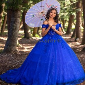 Mooie Koningsblauw Quinceanera Jurken 2024 Off Schouders Corset Prinses Vestidos De Xv Anos Verjaardag Sweet 15 Party Prom Jassen vestidos para 15 quinceanera