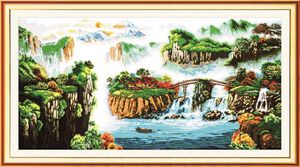Peinture de décor de rivière de montagne de beau paysage, ensembles de broderie au point de croix faits à la main, impression comptée sur toile DMC 14CT / 11CT
