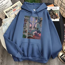 Mooie Landschap Print Hoodie Man Dames Casual Losse Streetwear Hooded Herfst Fleece Lange Mouw Sweatshirt Harajuku Streetwear H0909