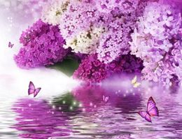 prachtig landschap wallpapers Paarse bloem hydrologie reflectie vlinder achtergrond muur7020704