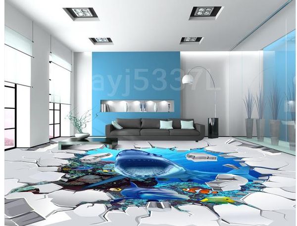 Beaux paysages Fonds d'écran Shark Sous-marine Sous-marine 3D Painting Three-Dimensionnel Plancher