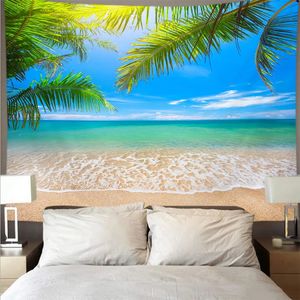 Hermoso Mar Playa Cielo Azul Paisaje Tapiz Poliéster Tela de Pared Tapiz de Arte Colgante de Pared Tema de Ola de Mar Decoraciones para el Hogar 240327