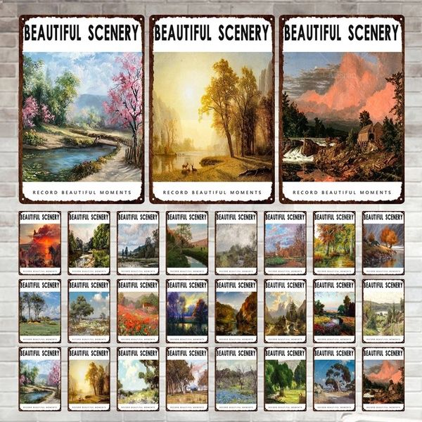 Beautiful Secenery Plaque en métal vintage pour enregistrement de beaux moments, plaques rétro, peinture de paysage pour garage, décoration d'intérieur, taille personnalisée 30 x 20 cm w01