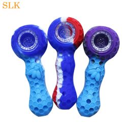 Belles pipes en verre de silicone abeille nid d'abeille cuillère en silicone pour fumer des pipes Bongs tabac pour pipe en verre 420 ZZ