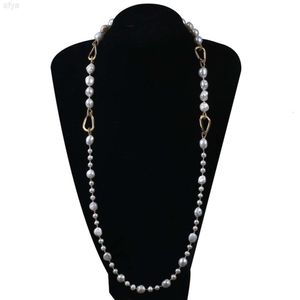 Collar largo de perlas de agua dulce para mujer, diseño hecho a mano, sencillo y hermoso, nueva moda