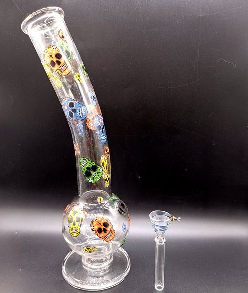 Belle Crâne Motif Narguilés Bong 12 Pouces Télécommande Verre Bécher Bong Halloween Narguilé Pipe À Eau Bouteilles Dab Rig