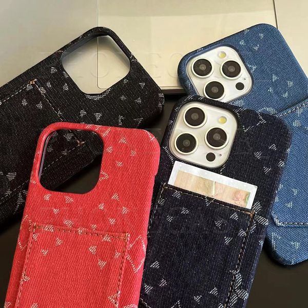 Beaux étuis de téléphone iPhone 15 14 Pro Max Porte-cartes textile de haute qualité 18 17 16 15pro 14pro 13pro 12pro 13 12 Étui avec boîte à logo Filles Femme XS Rouge Bleu Noir