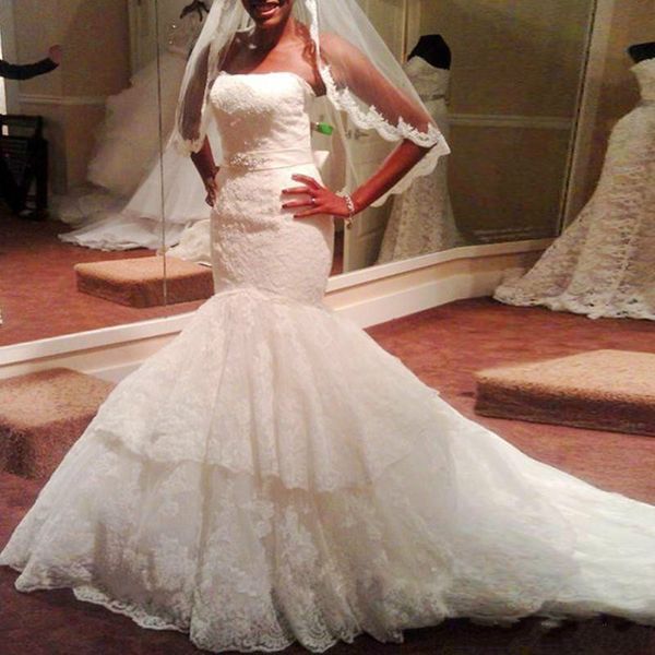 Belles robes de mariée sirène sans bretelles en dentelle train pays nigérian Dubaï arabe plus la taille robe de mariée robe de mariée africaine personnalisée