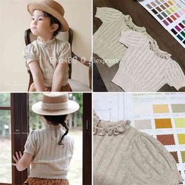 Belle Summer Knit T-shirt Misha Puff Vêtements Sweet Girl Manches courtes Coton Tee Style Enfant Top 210619