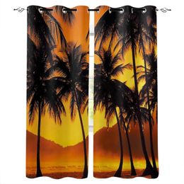 Mooie Sunset Beach Coconut Tree Gordijnen Slaapkamer Woonkamer Custom Drape Kitchen Venster Divider Gordijn Gordijnen