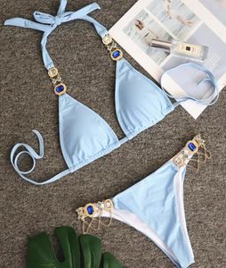 mooie badmode 2020 sportbikinis set sexy kristal diamanten bandage rode split Europese en Amerikaanse dames039s badmode Drop9149938