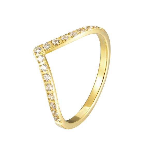 Hermoso Anillo de circón con incrustaciones CNC en forma de V para mujer, Anillo de amor, joyería de acero de titanio, regalo de Navidad para el día de la madre, Anillo al por mayor