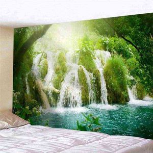 Belle cascade tapis tenture murale Boho décor coucher de soleil Nature forêt paysage montagne hippie dortoir décoration de la maison rideau J220804