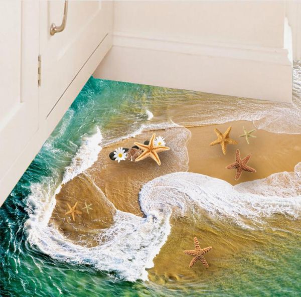 Belles vagues tourbillonnant autocollants bricolage décor à la maison 3d plage murs autocollant marin étoile de salle de bain affiche de salle de bain