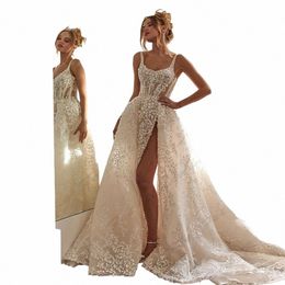 Belle mariage Dres chérie sexy backl sirène hors de l'épaule manches haute fente simple vadrouille robes de mariée d9nx #