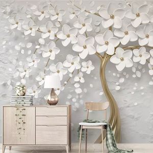 Mooie bruiloft ruimte witte bloemen 3D relied tv achtergrond muur