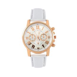 Mooie witte wijzerplaat Ladies Bekijk Retro Geneva Student Watches Womens Quartz Trend polshorloge met lederen band Good Choice336K