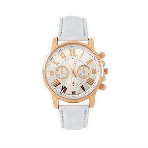 Mooie witte wijzerplaat Ladies Bekijk Retro Geneva Student Watches Womens Quartz Trend polshorloge met lederen band Good Choice328D