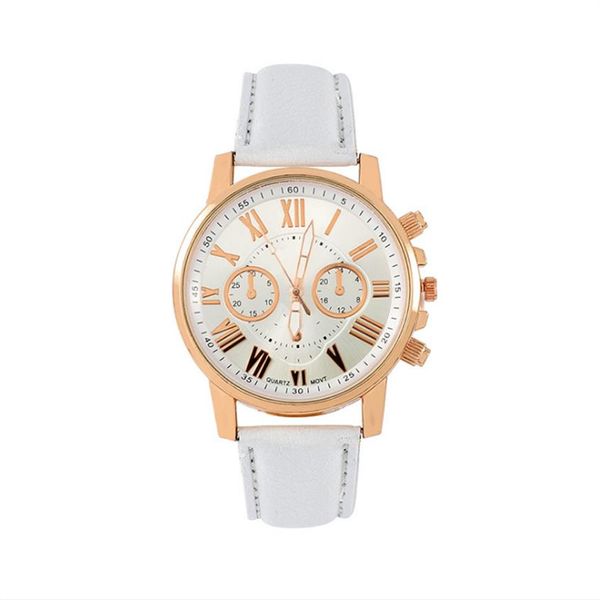 Belle montre à cadran blanc pour femme rétro genève pour étudiantes montre-bracelet tendance à quartz avec bracelet en cuir bon choix 263S