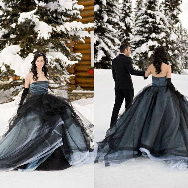 Belle robe de bal d'hiver sans bretelles robes de mariée gothiques Tulle grande taille pas cher pays robes de mariée bohème robe de mari￩e uk sexy