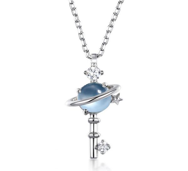 Collier en argent 925 véritable pour femmes, pendentif clé étoile en topaze bleue naturelle, cadeau de fête avec chaîne 8705961