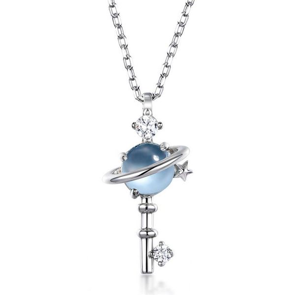 Belle Femmes Collier Réel 925 Argent Naturel Topaze Bleue Étoile Clé Pendentif Pour Cadeau De Fête Avec Chain248g