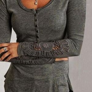 Hermosas mujeres de encaje de manga larga casual suelta damas moda tops blusa blusas de mujer camisas