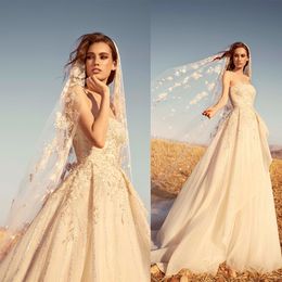 Belle Zuhair Murad A LINE Robes de mariée sans bretelles sans manches en dentelle de dentelle de dentelle de lace