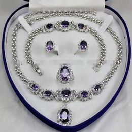 Hermoso conjunto de collar y pendientes con incrustaciones de amatista, pulsera y eslabones, 3429