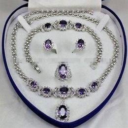 Hermoso conjunto de collar y pendientes con incrustaciones de amatista, pulsera y eslabones, 309P