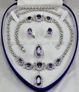 BeautifulaMethyst Inlay Link armband oorbellen ring ketting set3278957