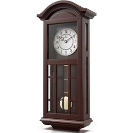 Reloj de pared de péndulo bellamente elaborado: reloj de abuelo colgante que funciona con baterías con un tranquilo péndulo de madera - elegante reloj de pared de madera para la decoración del hogar o la oficina